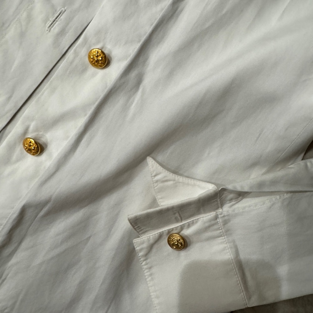 Vintage Escada White Embroidered Blouse with Gold Buttons fleur de lis Designer - Picture 3 of 6